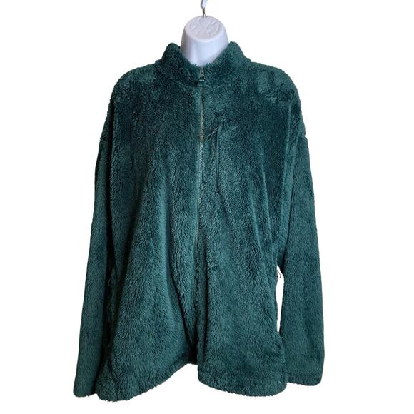 Lands End Women's Green Teddy Bear Fleece Zip Up Jacket Size XL Oversized Cozy - Picture 1 of 14